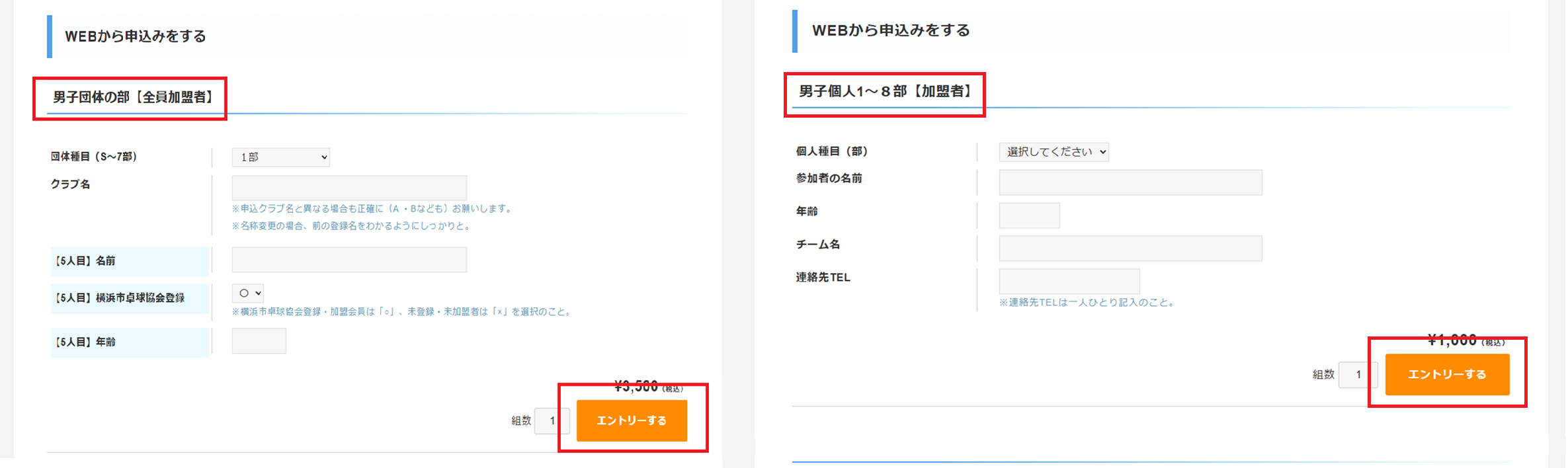 チーム名の選択